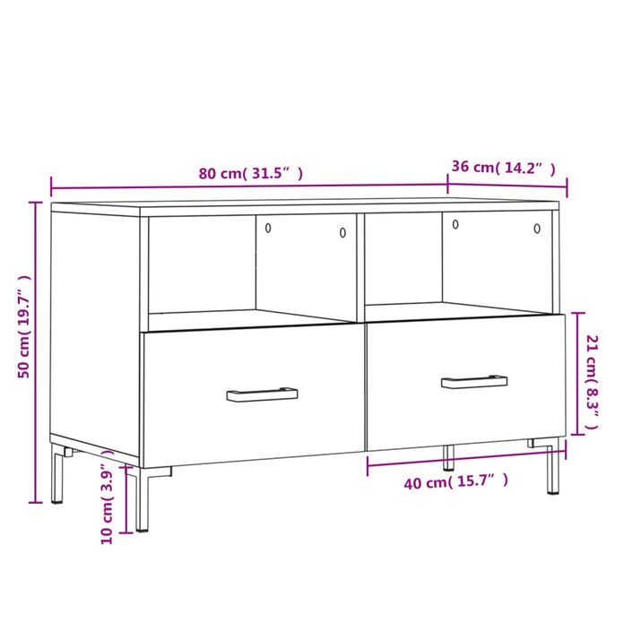 Meuble TV Chêne sonoma 80x36x50 cm Bois d'ingénierie - Photo n°12