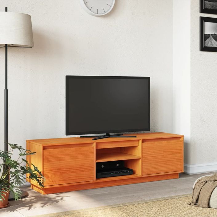 Meuble TV cire marron 140x35x40 cm bois pin massif - Photo n°3