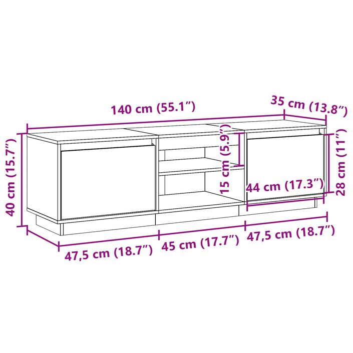 Meuble TV cire marron 140x35x40 cm bois pin massif - Photo n°12