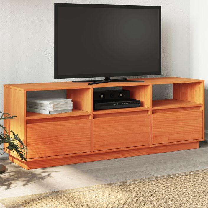 Meuble TV cire marron 140x37x50 cm bois pin massif - Photo n°1