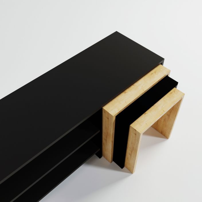 Meuble TV combiné avec table gigogne bois clair et noir Zirkon 180 cm - Photo n°7