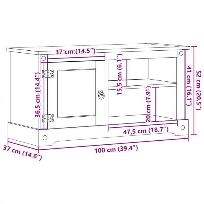 Meuble TV Corona 100x37x52 cm bois de pin massif - Photo n°9