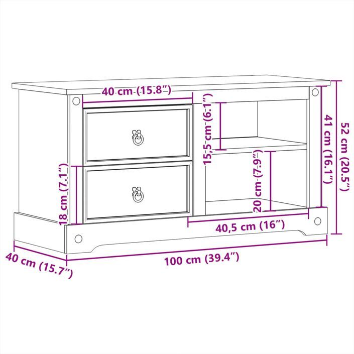 Meuble TV Corona 100x40x52 cm bois de pin massif - Photo n°9