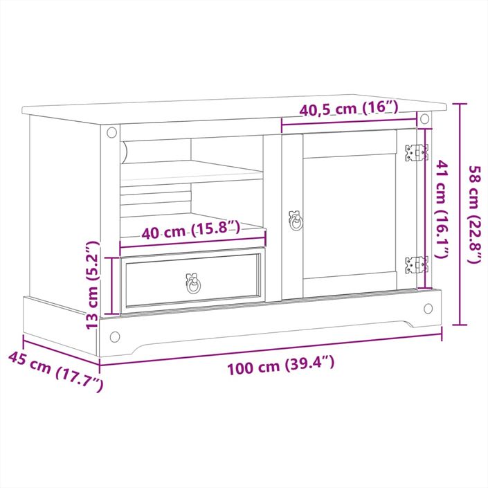 Meuble TV Corona 100x45x58 cm bois de pin massif - Photo n°9