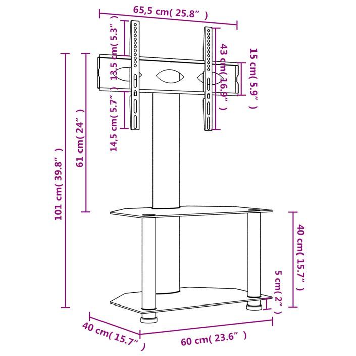 Meuble TV d'angle 2 niveaux pour 32-70 pouces noir - Photo n°10