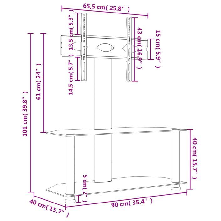 Meuble TV d'angle 2 niveaux pour 32-70 pouces noir - Photo n°10