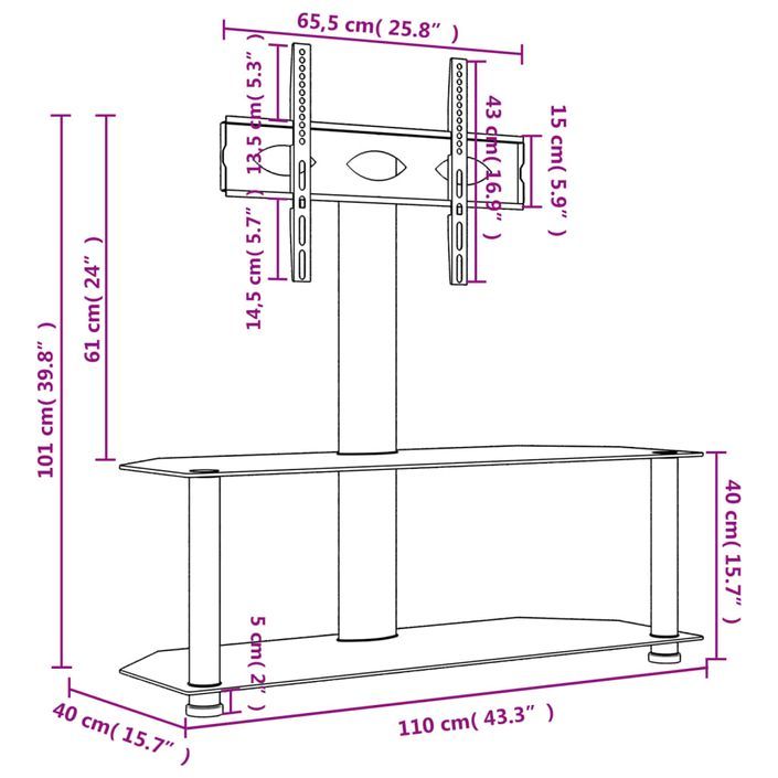 Meuble TV d'angle 2 niveaux pour 32-70 pouces noir argenté - Photo n°10