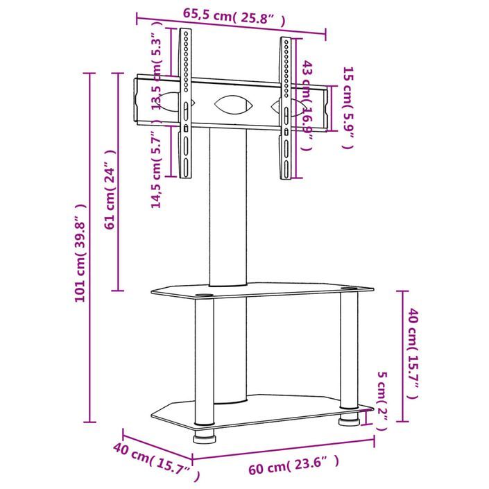 Meuble TV d'angle 2 niveaux pour 32-70 pouces noir argenté - Photo n°10