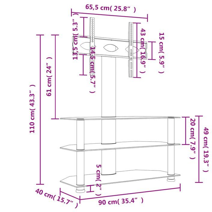 Meuble TV d'angle 3 niveaux pour 32-70 pouces noir - Photo n°10