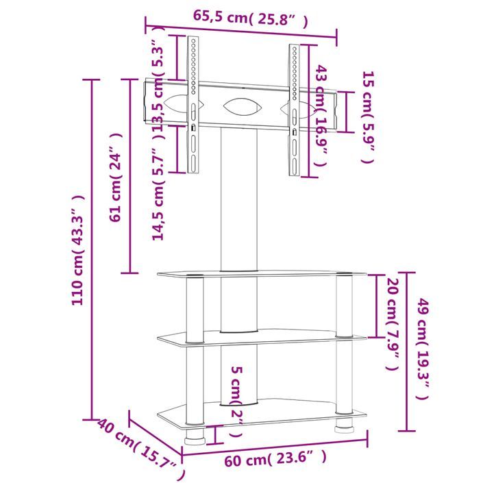 Meuble TV d'angle 3 niveaux pour 32-70 pouces noir - Photo n°10