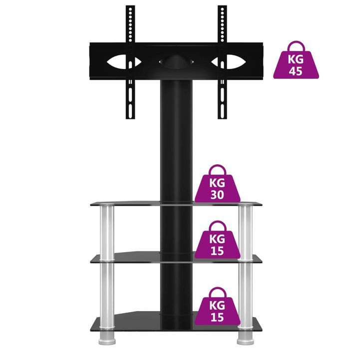 Meuble TV d'angle 3 niveaux pour 32-70 pouces noir et argenté - Photo n°6