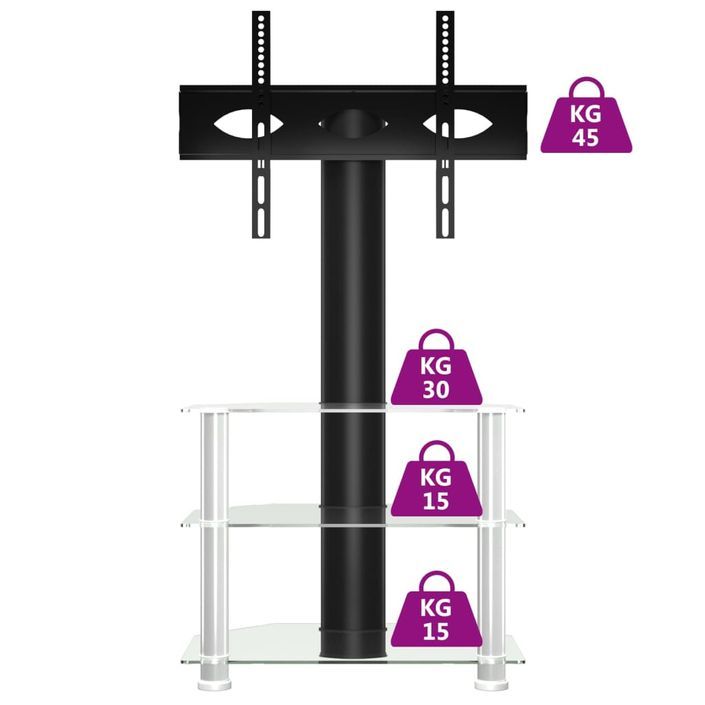 Meuble TV d'angle 3 niveaux pour 32-70 pouces noir et argenté - Photo n°6