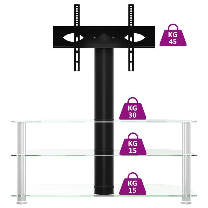 Meuble TV d'angle 3 niveaux pour 32-70 pouces noir et argenté - Photo n°6