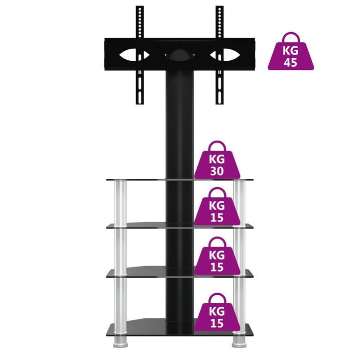 Meuble TV d'angle 4 niveaux pour 32-70 pouces noir et argenté - Photo n°6