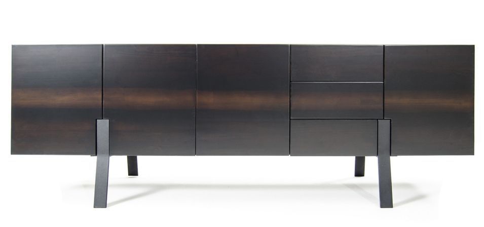 Meuble TV design en bois massif vernis mat marron Faker 185 cm - Photo n°1