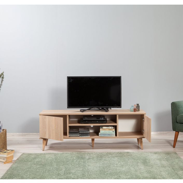 Meuble TV en bois clair à lamelles avec niche Kiza 200 - Photo n°6