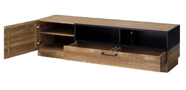 Meuble TV en bois de chêne miel et acier noir Mazora 170 cm - Photo n°2