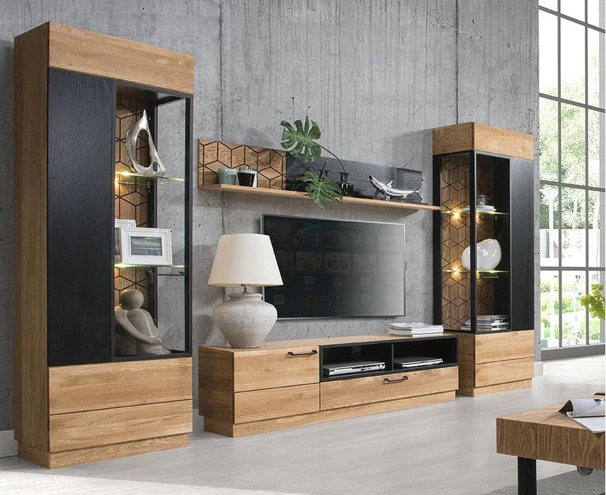 Meuble TV en bois de chêne miel et acier noir Mazora 170 cm - Photo n°6