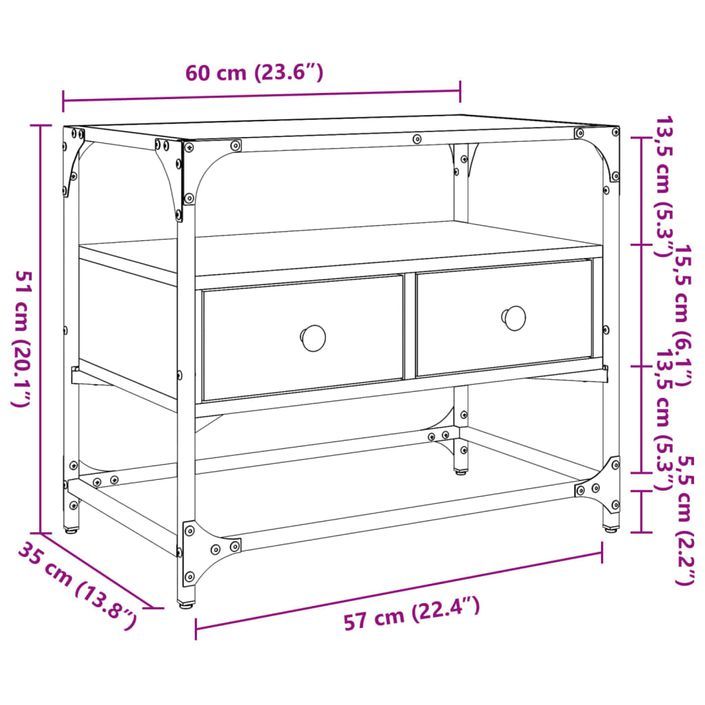 Meuble TV et dessus en verre noir 60x35x51 cm bois d'ingénierie - Photo n°10