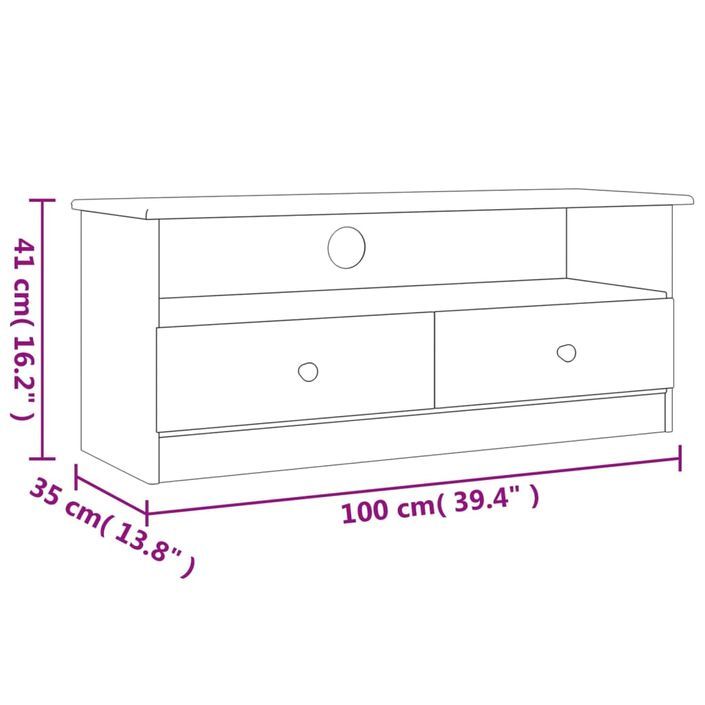 Meuble TV et tiroirs ALTA blanc 100x35x41 cm bois massif de pin - Photo n°7