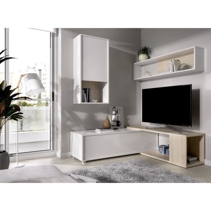 Meuble TV extensible - Décor chene naturel et blanc - L 230 x P 41 x H 180 cm - OBI - Photo n°4