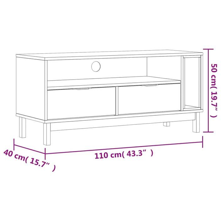 Meuble TV FLAM 110x40x50 cm bois massif de pin - Photo n°10