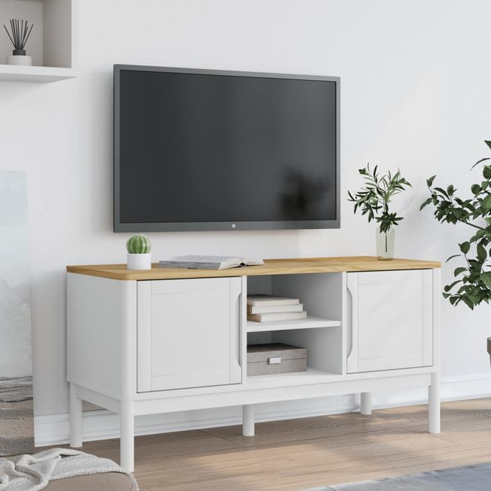 Meuble TV FLORO blanc 114x43x55 cm bois massif de pin - Photo n°3