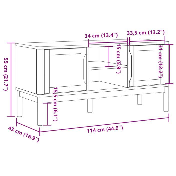 Meuble TV FLORO blanc 114x43x55 cm bois massif de pin - Photo n°10