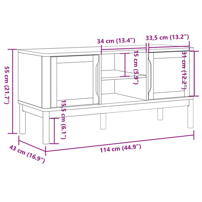 Meuble TV FLORO cire marron 114x43x55 cm bois massif de pin - Photo n°10