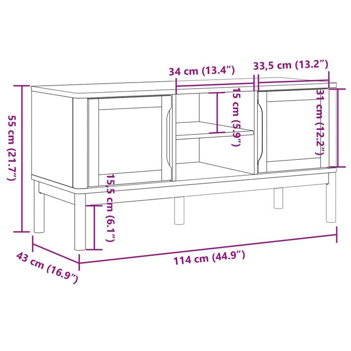 Meuble TV FLORO gris 114x43x55 cm bois massif de pin - Photo n°10