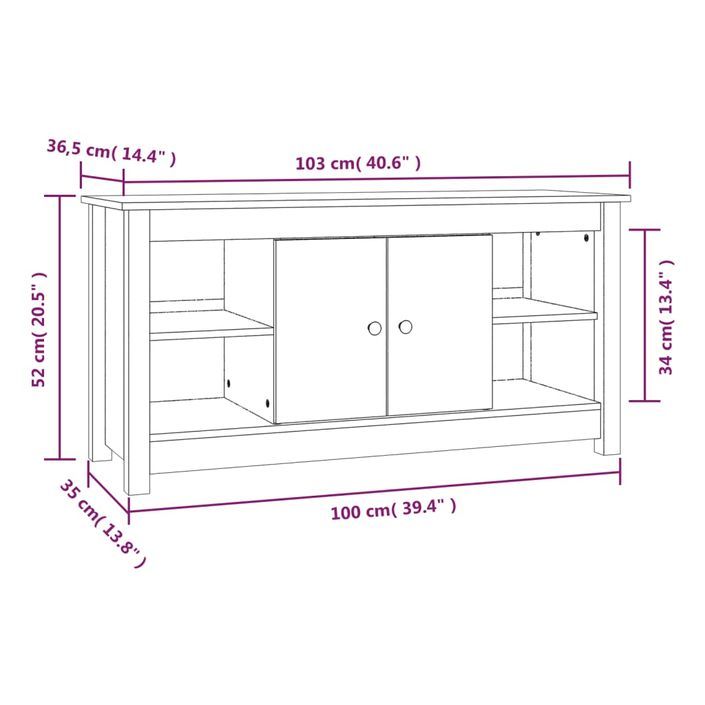 Meuble TV Gris 103x36,5x52 cm Bois de pin massif - Photo n°9