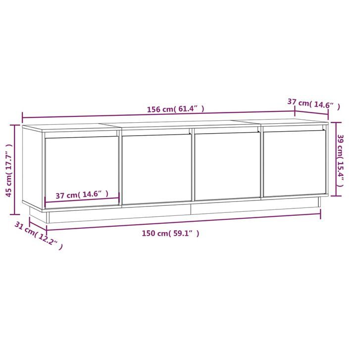 Meuble TV Gris 156x37x45 cm Bois de pin massif - Photo n°10