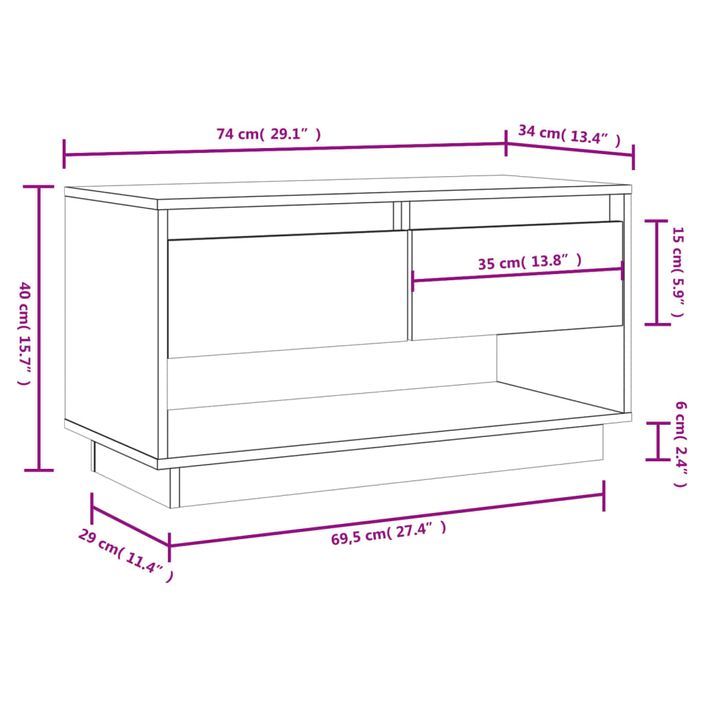 Meuble TV Gris 74x34x40 cm Bois de pin massif - Photo n°10