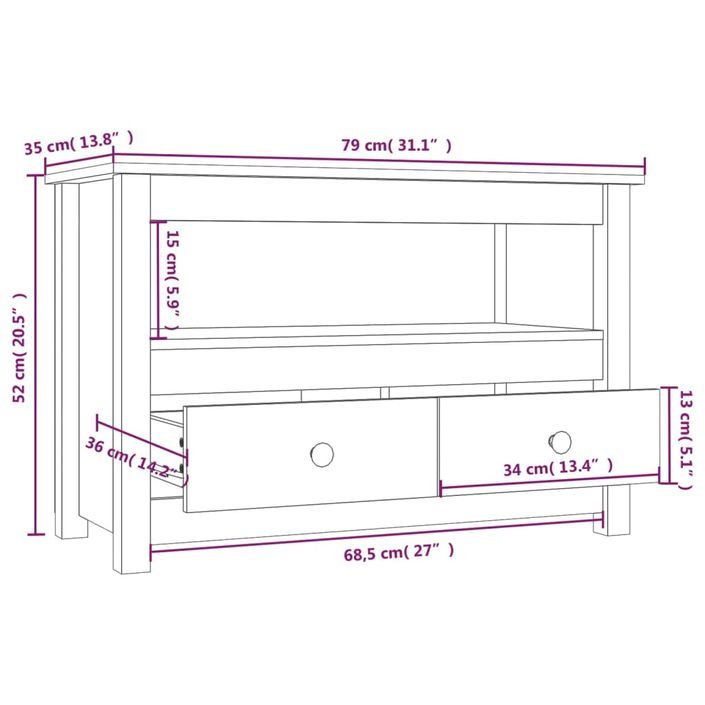 Meuble TV Gris 79x35x52 cm Bois de pin massif - Photo n°10