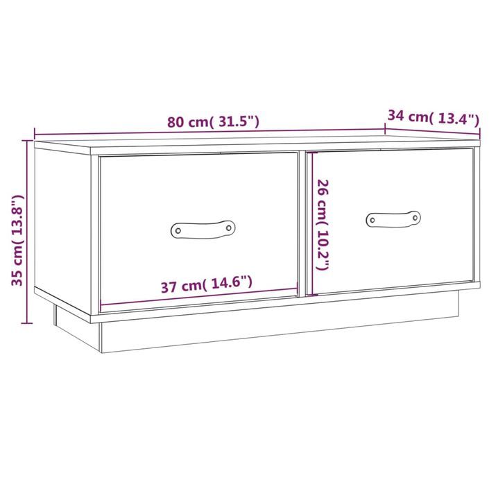 Meuble TV Gris 80x34x35 cm Bois de pin massif - Photo n°10