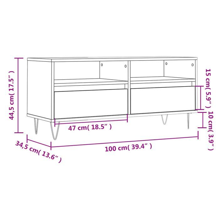 Meuble TV gris béton 100x34,5x44,5 cm bois d'ingénierie - Photo n°11