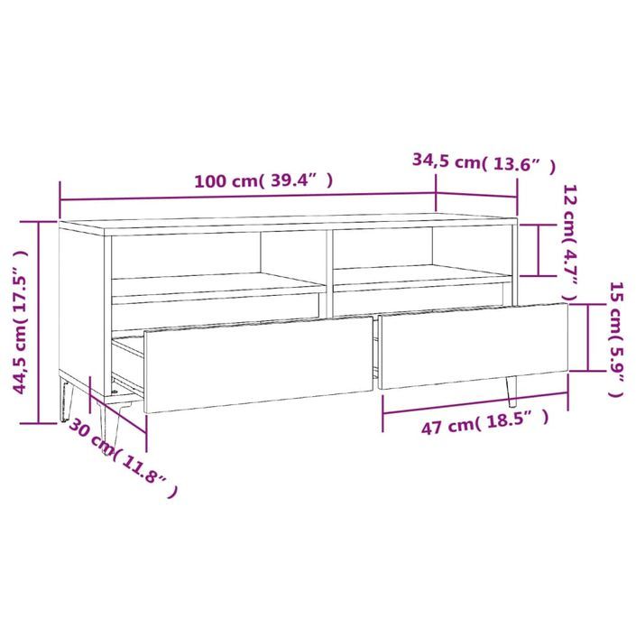 Meuble TV gris béton 100x34,5x44,5 cm bois d'ingénierie - Photo n°10