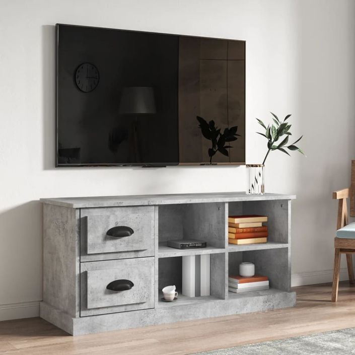 Meuble TV gris béton 102x35,5x47,5 cm bois d'ingénierie - Photo n°1