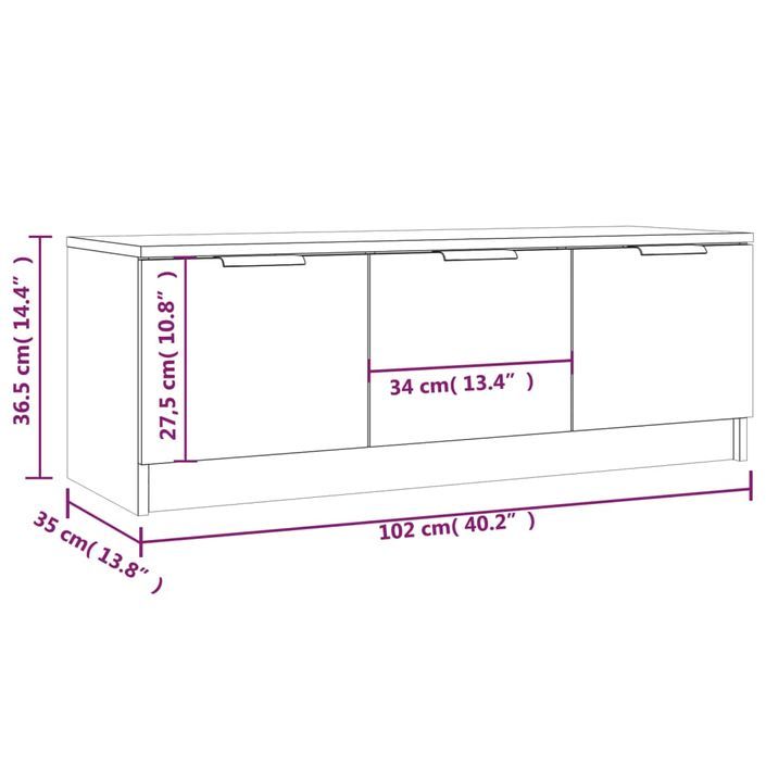 Meuble TV Gris béton 102x35x36,5 cm Bois d'ingénierie - Photo n°10