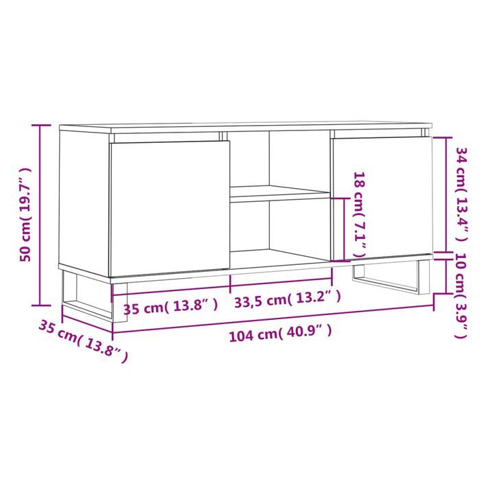 Meuble TV gris béton 104x35x50 cm bois d'ingénierie - Photo n°11