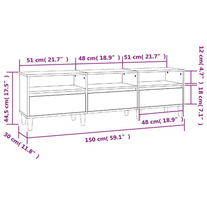 Meuble TV gris béton 150x30x44,5 cm bois d'ingénierie - Photo n°10