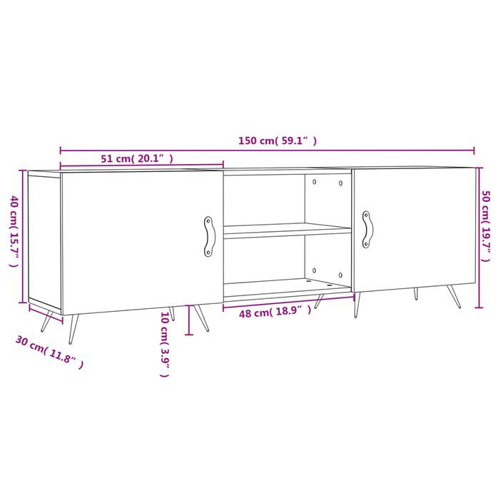 Meuble TV gris béton 150x30x50 cm bois d'ingénierie - Photo n°12