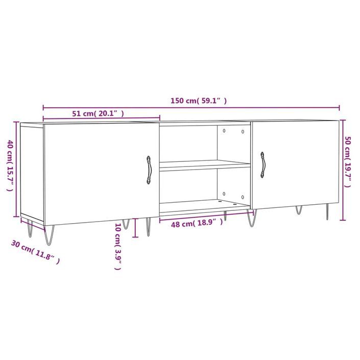 Meuble TV gris béton 150x30x50 cm bois d'ingénierie - Photo n°12