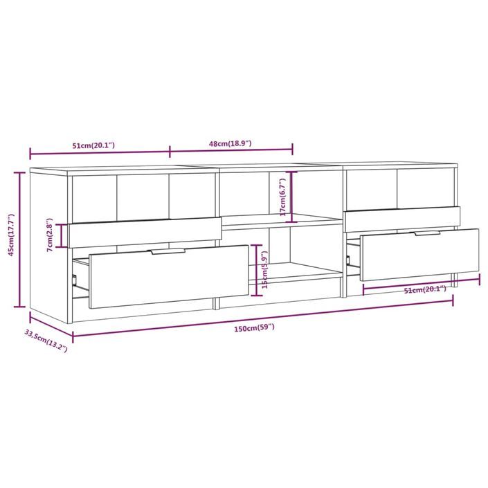 Meuble TV Gris béton 150x33,5x45 cm Bois d'ingénierie - Photo n°7