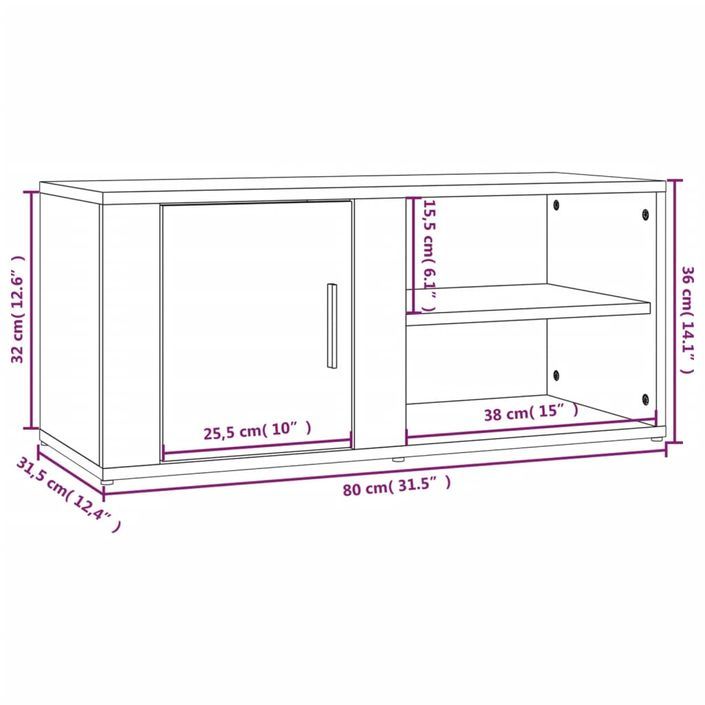 Meuble TV Gris béton 80x31,5x36 cm Bois d'ingénierie - Photo n°11