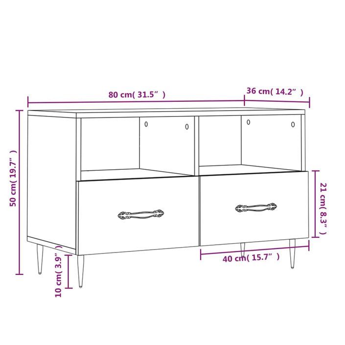 Meuble TV Gris béton 80x36x50 cm Bois d'ingénierie - Photo n°12