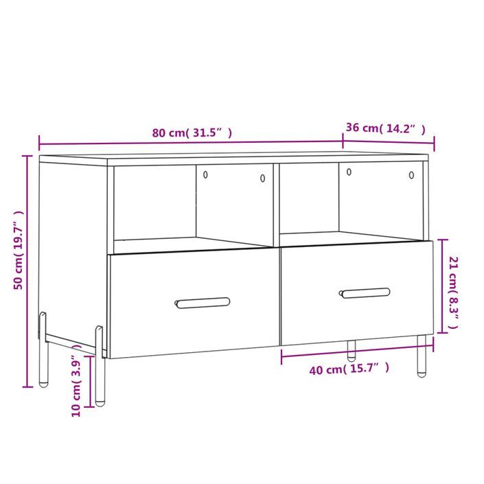 Meuble TV Gris béton 80x36x50 cm Bois d'ingénierie - Photo n°12