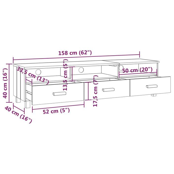 Meuble TV HAMAR Blanc 158x40x40 cm Bois massif de pin - Photo n°8