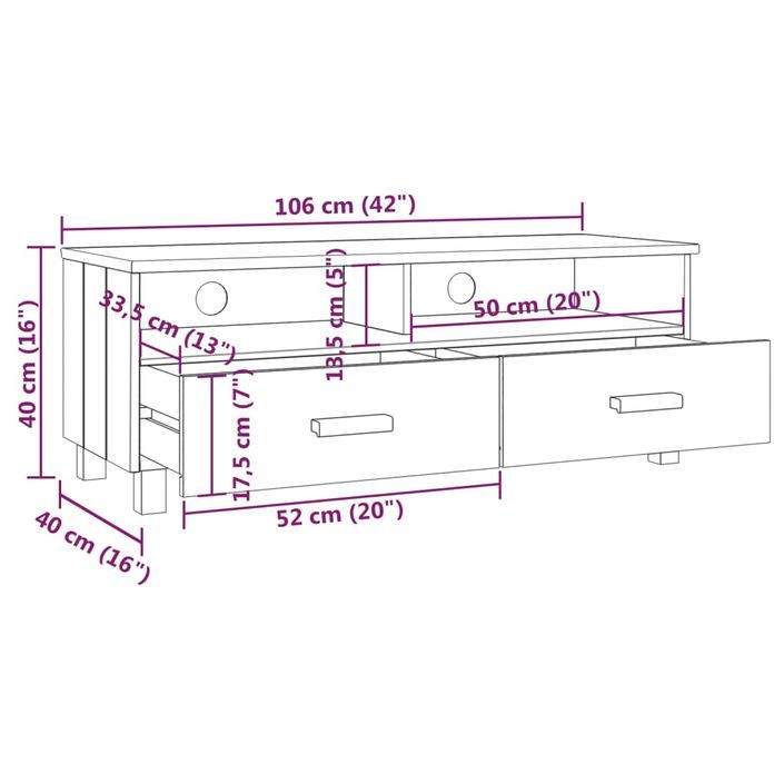 Meuble TV HAMAR Gris clair 106x40x40 cm Bois massif de pin - Photo n°8