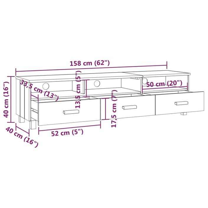 Meuble TV HAMAR Marron miel 158x40x40 cm Bois massif de pin - Photo n°8